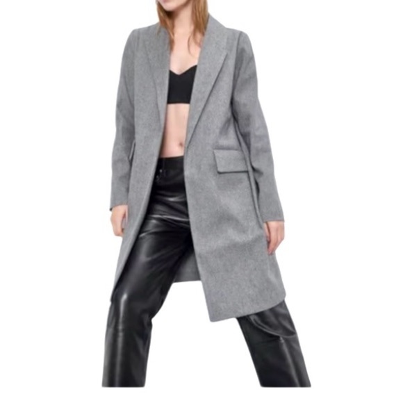 Zara Gray Herringbone Open Front Women size XL - Picture 1 of 10